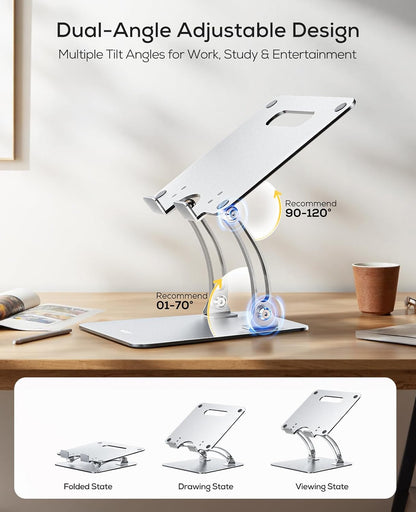Ergonomic Adjustable Laptop Stand for Desk, Dual Foldable Computer Riser with Advanced Heat-Vent, Heavy-Duty Portable Notebook Holder for Posture Correction, Compatible with Mac 10-16" Laptops