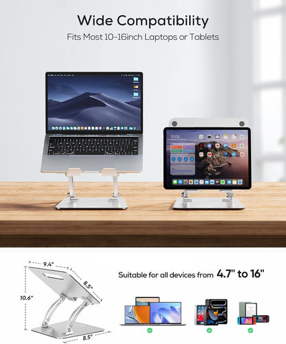 Ergonomic Adjustable Laptop Stand for Desk, Dual Foldable Computer Riser with Advanced Heat-Vent, Heavy-Duty Portable Notebook Holder for Posture Correction, Compatible with Mac 10-16" Laptops