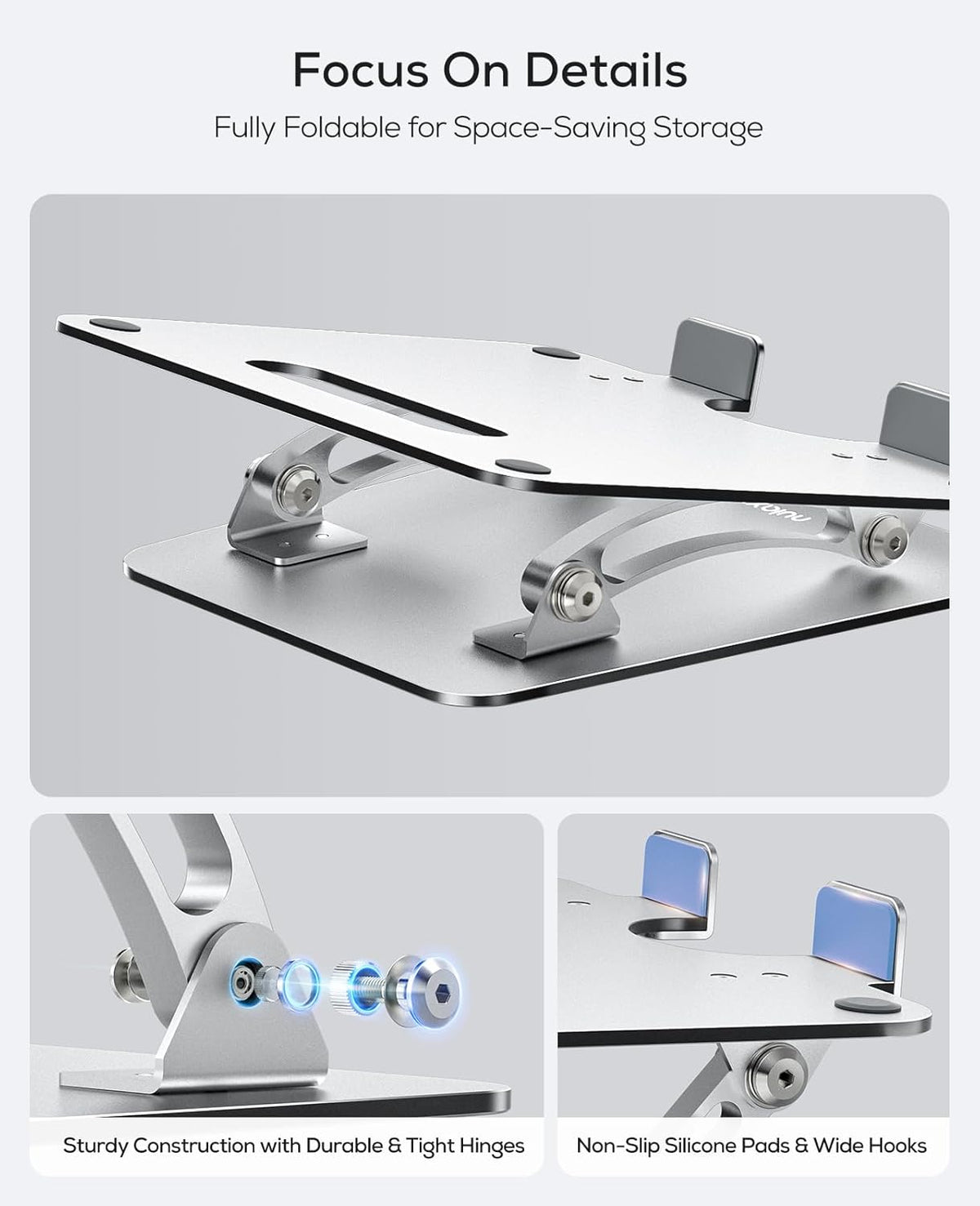 Ergonomic Adjustable Laptop Stand for Desk, Dual Foldable Computer Riser with Advanced Heat-Vent, Heavy-Duty Portable Notebook Holder for Posture Correction, Compatible with Mac 10-16" Laptops