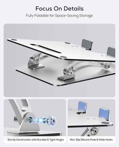 Ergonomic Adjustable Laptop Stand for Desk, Dual Foldable Computer Riser with Advanced Heat-Vent, Heavy-Duty Portable Notebook Holder for Posture Correction, Compatible with Mac 10-16" Laptops
