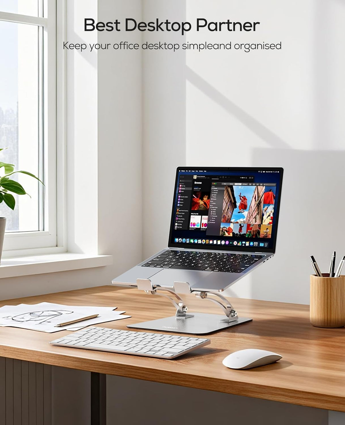 Ergonomic Adjustable Laptop Stand for Desk, Dual Foldable Computer Riser with Advanced Heat-Vent, Heavy-Duty Portable Notebook Holder for Posture Correction, Compatible with Mac 10-16" Laptops
