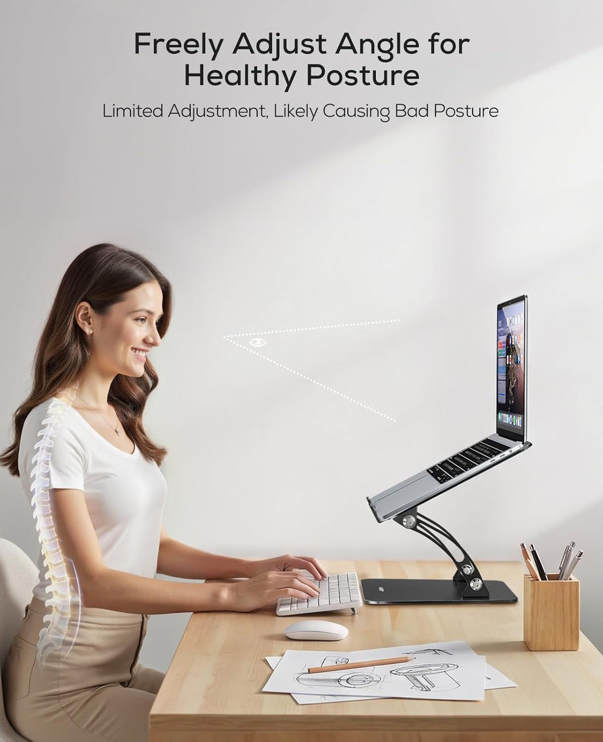 Ergonomic Adjustable Laptop Stand for Desk, Dual Foldable Computer Riser with Advanced Heat-Vent, Heavy-Duty Portable Notebook Holder for Posture Correction, Compatible with Mac 10-16" Laptops