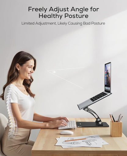 Ergonomic Adjustable Laptop Stand for Desk, Dual Foldable Computer Riser with Advanced Heat-Vent, Heavy-Duty Portable Notebook Holder for Posture Correction, Compatible with Mac 10-16" Laptops