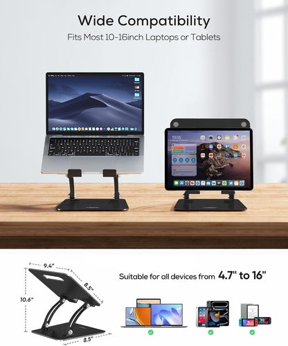 Ergonomic Adjustable Laptop Stand for Desk, Dual Foldable Computer Riser with Advanced Heat-Vent, Heavy-Duty Portable Notebook Holder for Posture Correction, Compatible with Mac 10-16" Laptops