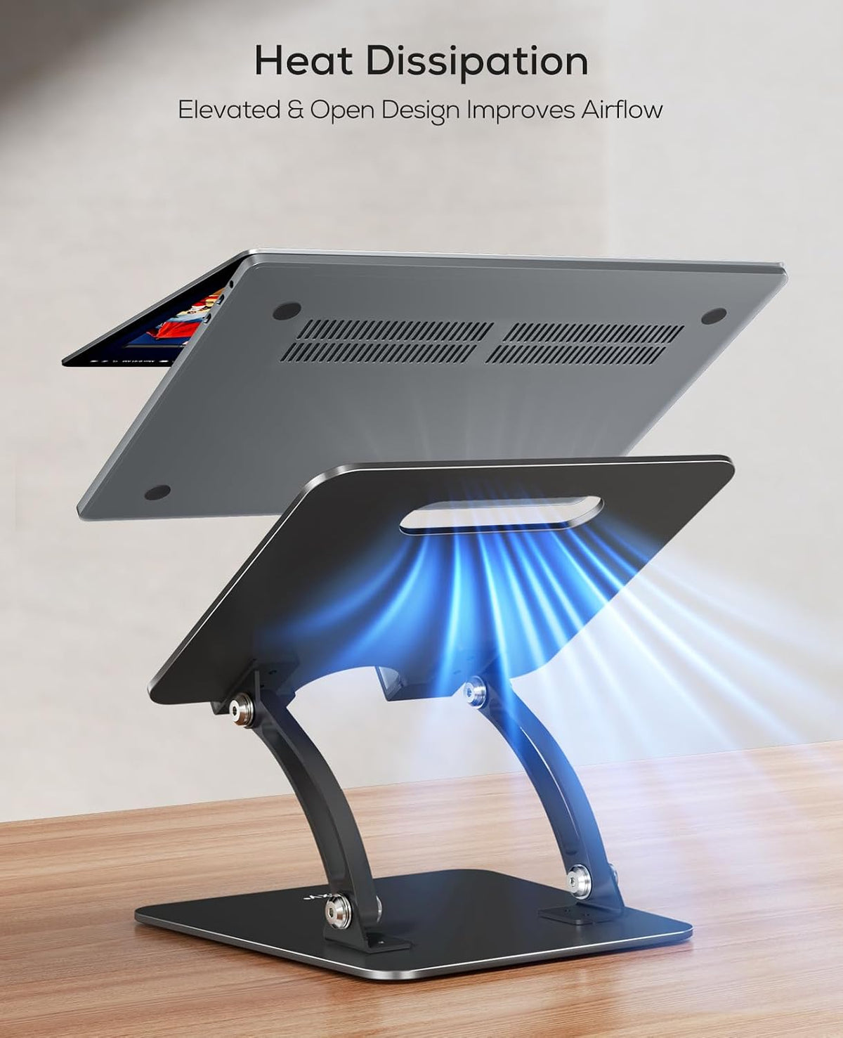 Ergonomic Adjustable Laptop Stand for Desk, Dual Foldable Computer Riser with Advanced Heat-Vent, Heavy-Duty Portable Notebook Holder for Posture Correction, Compatible with Mac 10-16" Laptops