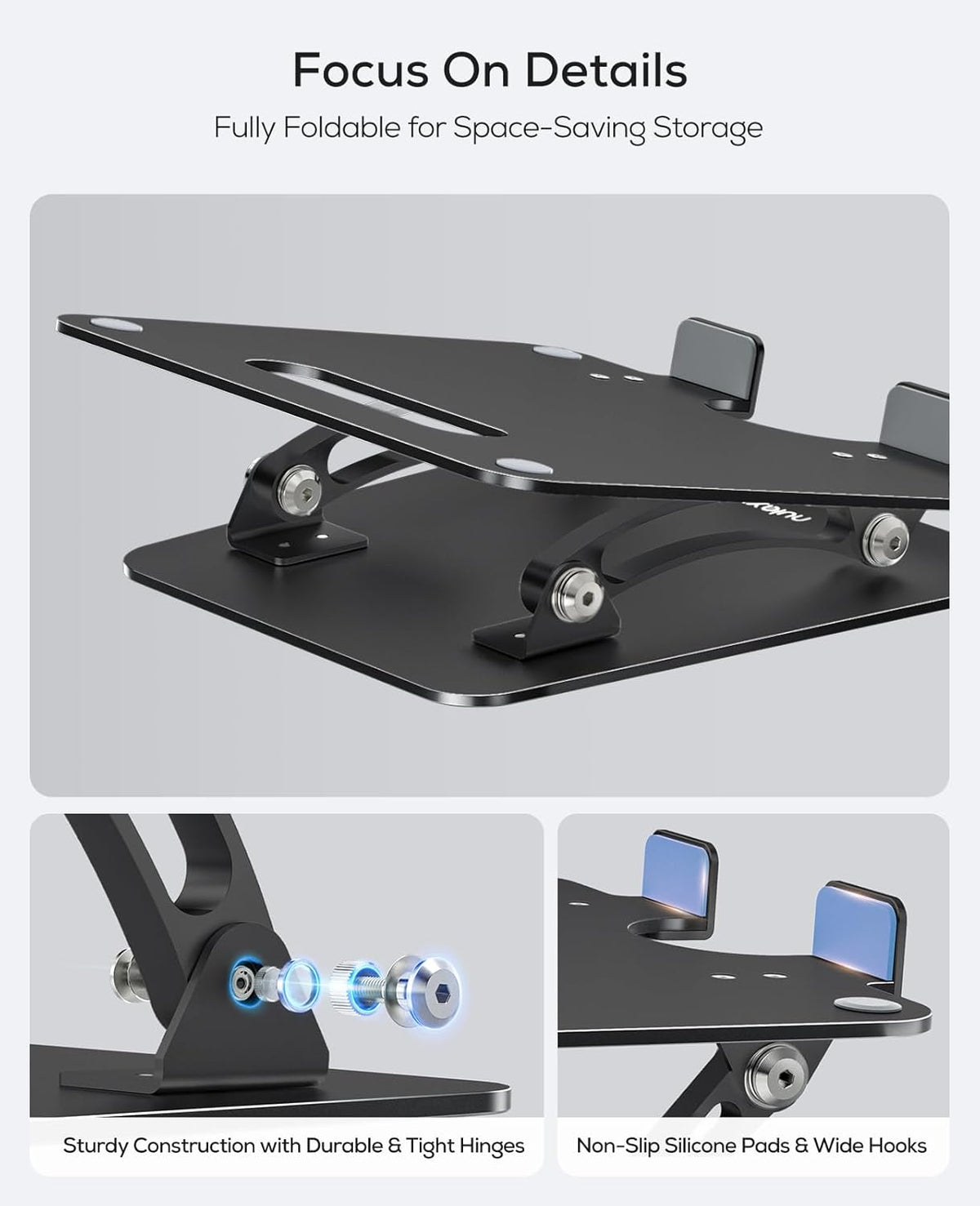 Ergonomic Adjustable Laptop Stand for Desk, Dual Foldable Computer Riser with Advanced Heat-Vent, Heavy-Duty Portable Notebook Holder for Posture Correction, Compatible with Mac 10-16" Laptops