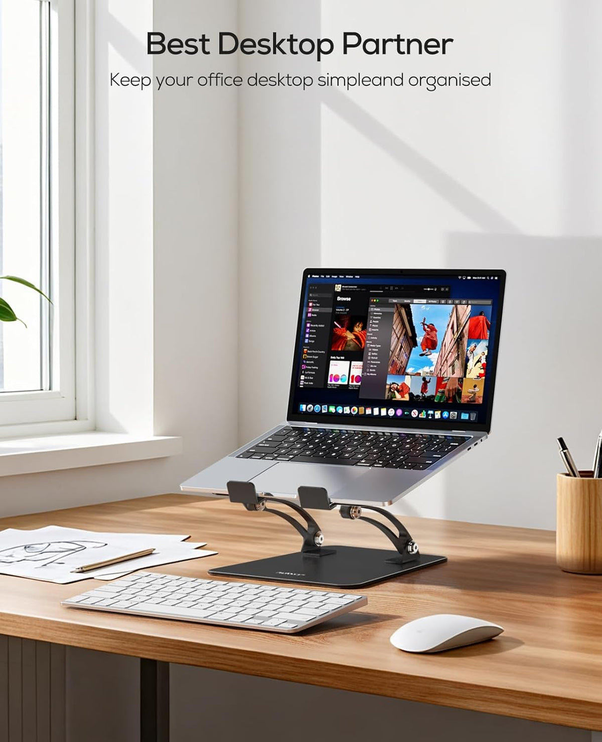 Ergonomic Adjustable Laptop Stand for Desk, Dual Foldable Computer Riser with Advanced Heat-Vent, Heavy-Duty Portable Notebook Holder for Posture Correction, Compatible with Mac 10-16" Laptops