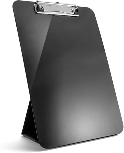 Recycled Plastic Free Standing Clipboard with Easel Back, Lightweight Portable Writing Foldable Clip Board for School, Office, Home, Restaurant, Black (83039)