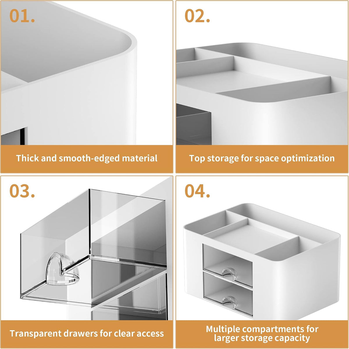 Pen Organizer with 2 Drawer, Multi-Functional Pencil Holder for Desk, Desk Organizers and Accessories with 5 Compartments + Drawer for Office Art Supplies (White)
