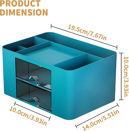 Pen Organizer with 2 Drawer, Multi-Functional Pencil Holder for Desk, Desk Organizers and Accessories with 5 Compartments + Drawer for Office Art Supplies (White)