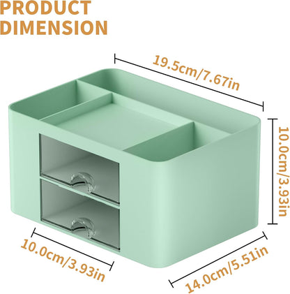 Pen Organizer with 2 Drawer, Multi-Functional Pencil Holder for Desk, Desk Organizers and Accessories with 5 Compartments + Drawer for Office Art Supplies (White)