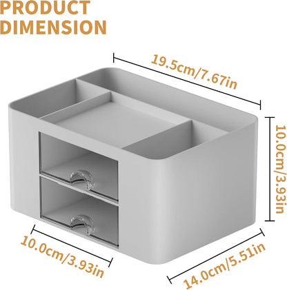 Pen Organizer with 2 Drawer, Multi-Functional Pencil Holder for Desk, Desk Organizers and Accessories with 5 Compartments + Drawer for Office Art Supplies (White)