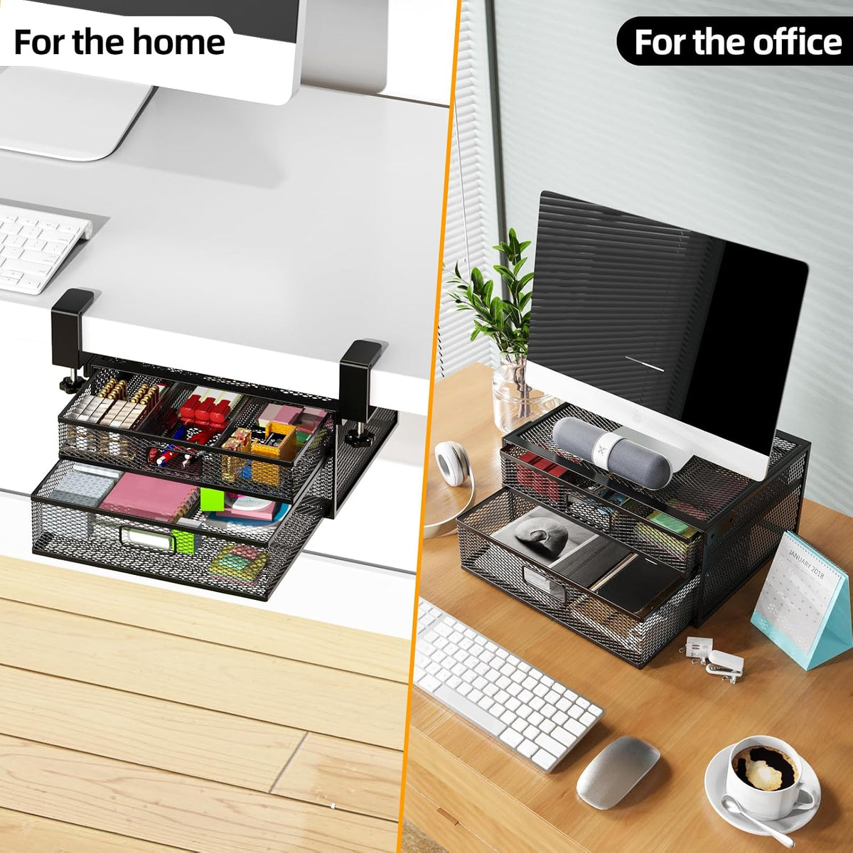 Under Desk Drawer Organizer No Drilling 2 Slide Out Drawer Under Desk Storage Drawer Clamp On Under Desk Management Drawer Organizer Suitable for Home and Office