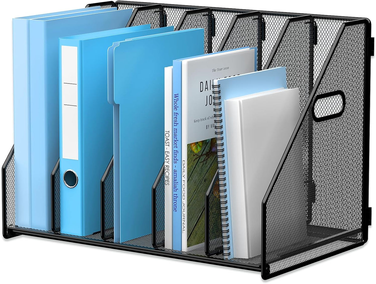 Desk File Organizer Folder Holder with 5 Vertical for Office Black