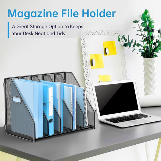 Desk File Organizer Folder Holder with 5 Vertical for Office Black