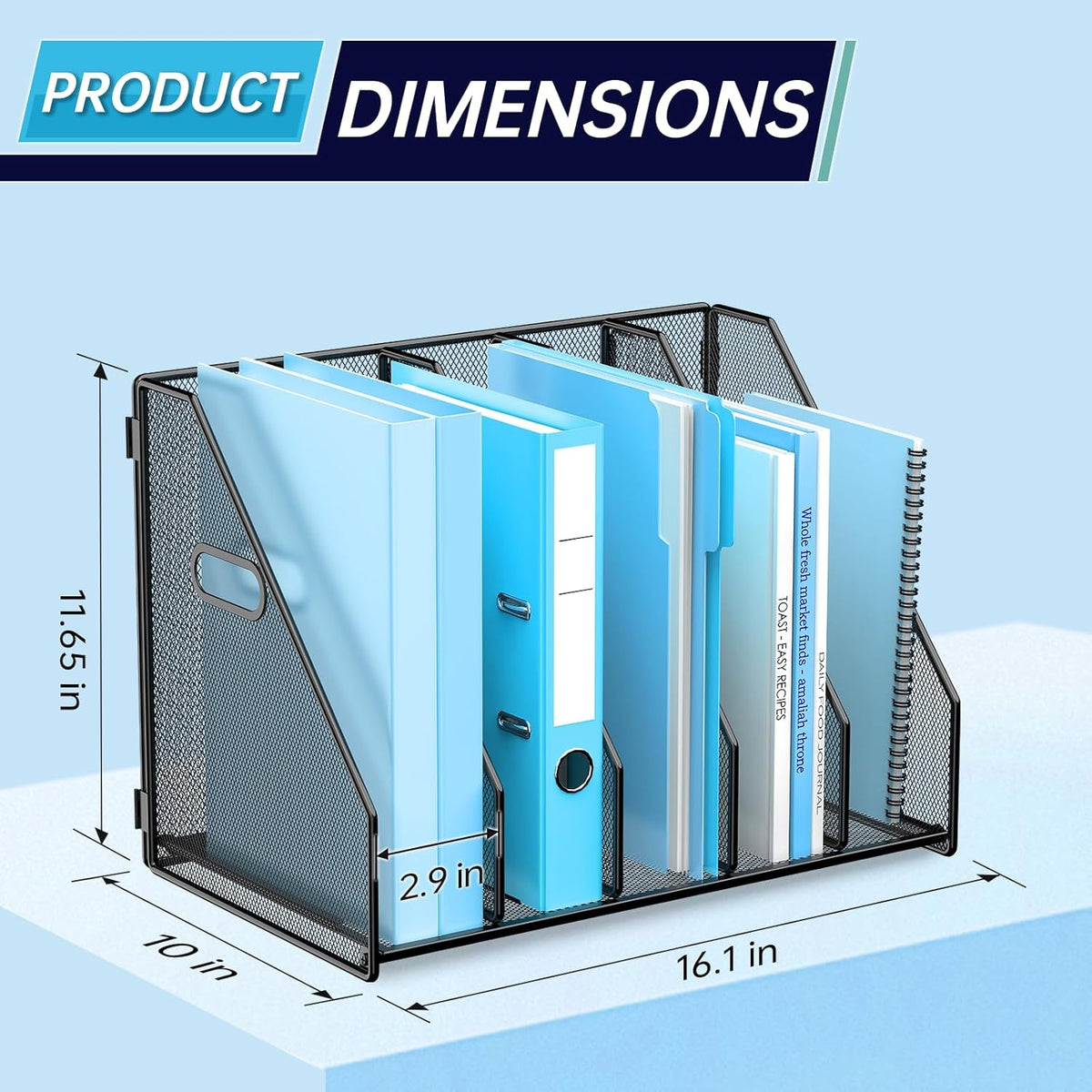 Desk File Organizer Folder Holder with 5 Vertical for Office Black