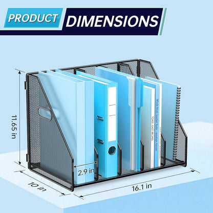 Desk File Organizer Folder Holder with 5 Vertical for Office Black