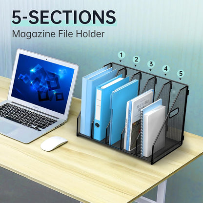 Desk File Organizer Folder Holder with 5 Vertical for Office Black