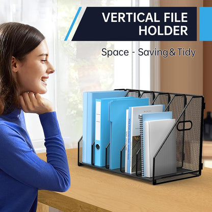 Desk File Organizer Folder Holder with 5 Vertical for Office Black