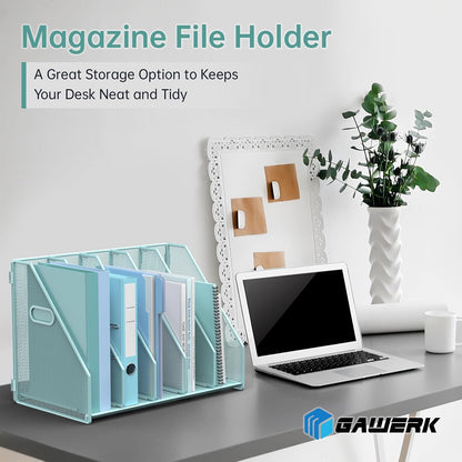 Desk File Organizer Folder Holder with 5 Vertical for Office Black