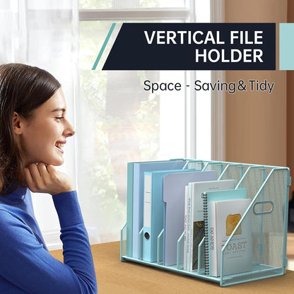 Desk File Organizer Folder Holder with 5 Vertical for Office Black