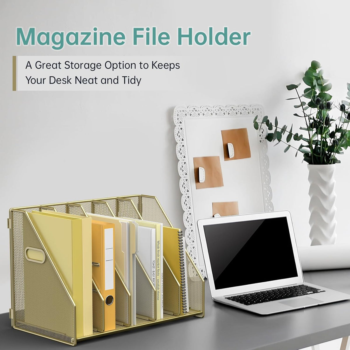 Desk File Organizer Folder Holder with 5 Vertical for Office Black