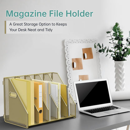 Desk File Organizer Folder Holder with 5 Vertical for Office Black