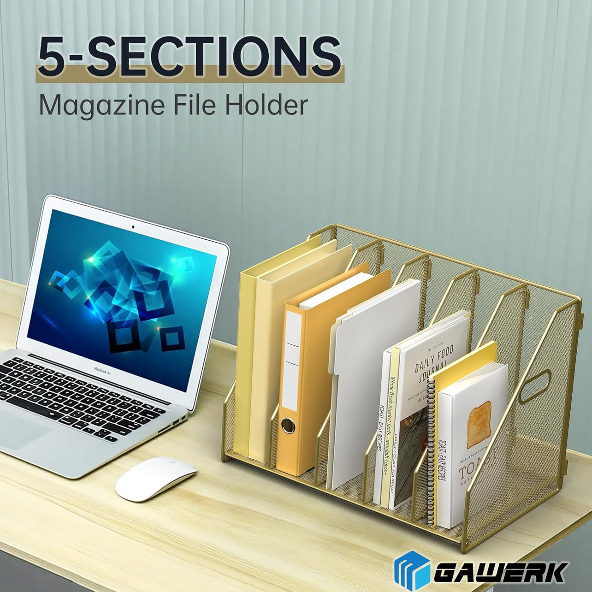 Desk File Organizer Folder Holder with 5 Vertical for Office Black