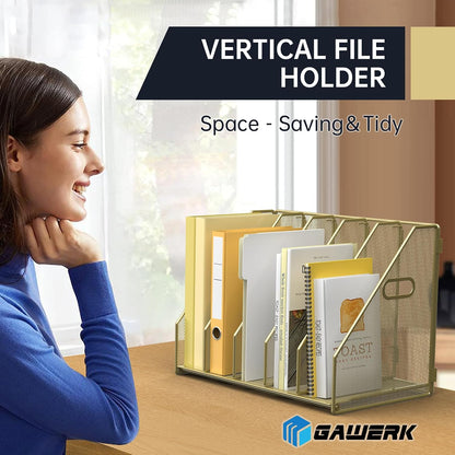 Desk File Organizer Folder Holder with 5 Vertical for Office Black