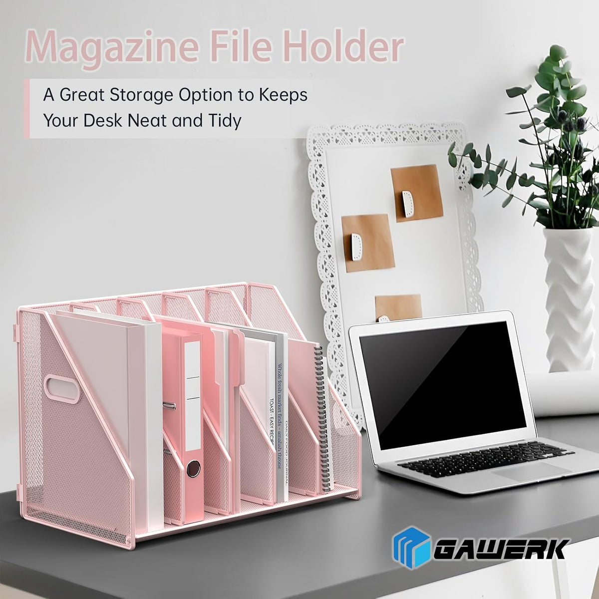 Desk File Organizer Folder Holder with 5 Vertical for Office Black