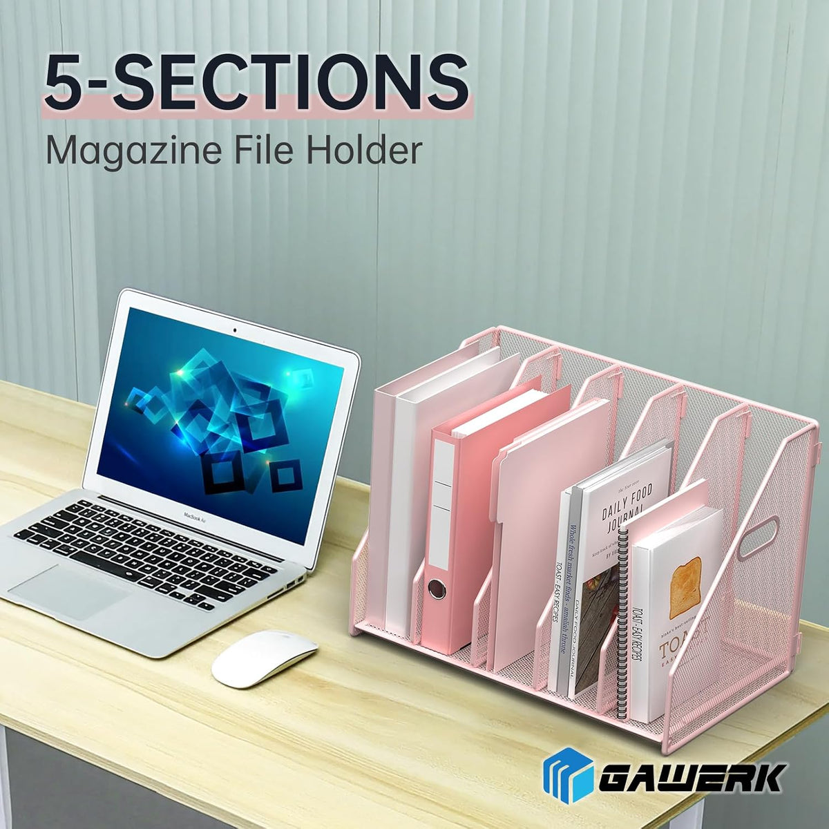 Desk File Organizer Folder Holder with 5 Vertical for Office Black