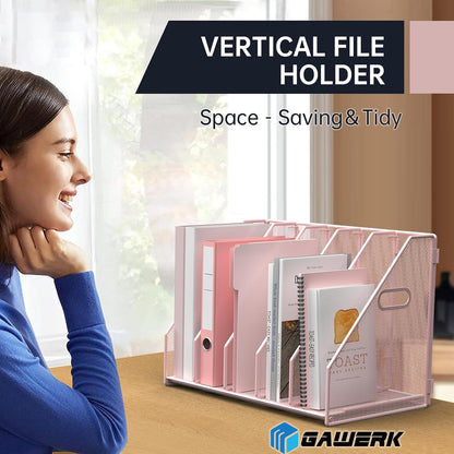 Desk File Organizer Folder Holder with 5 Vertical for Office Black