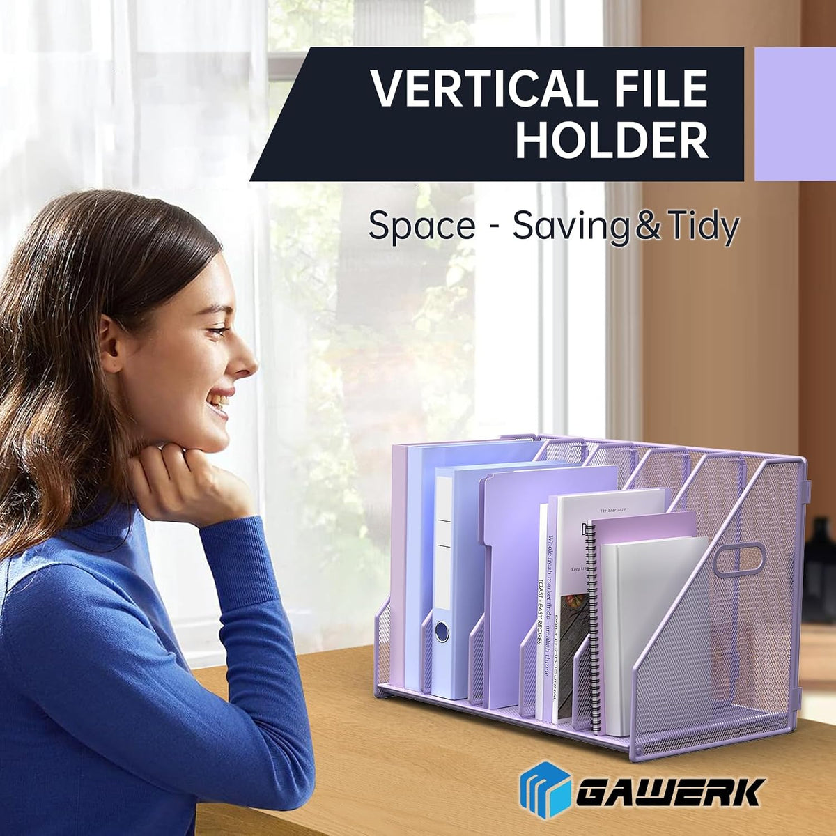 Desk File Organizer Folder Holder with 5 Vertical for Office Black