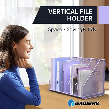 Desk File Organizer Folder Holder with 5 Vertical for Office Black
