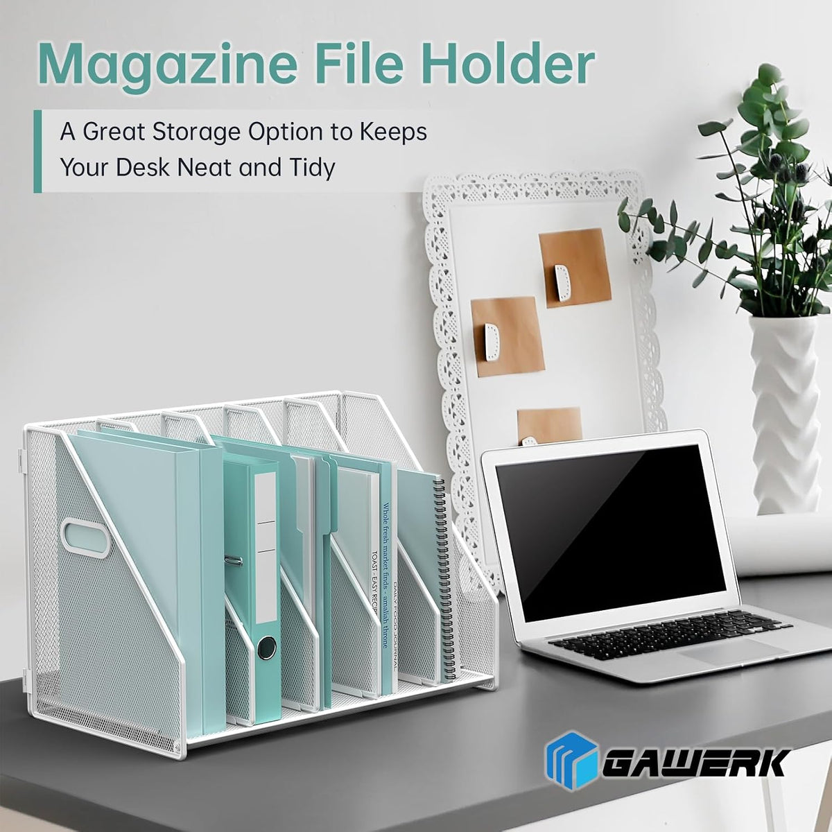 Desk File Organizer Folder Holder with 5 Vertical for Office Black