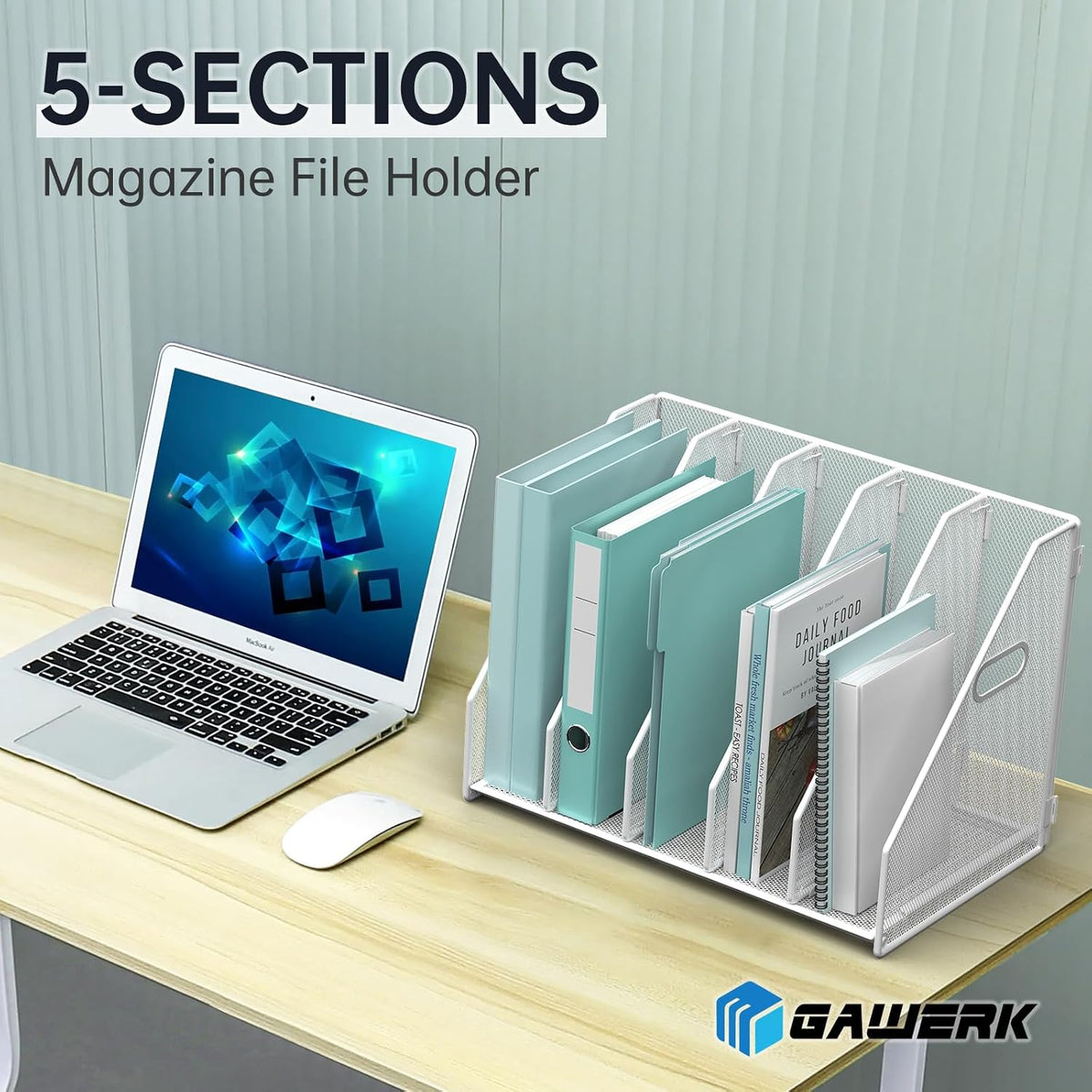Desk File Organizer Folder Holder with 5 Vertical for Office Black