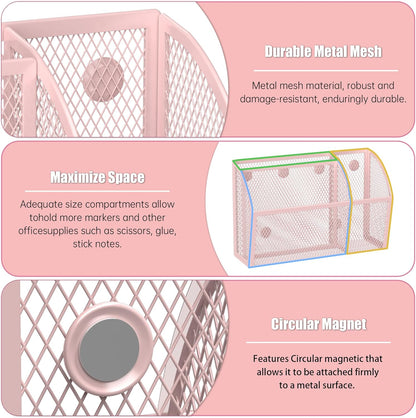 3 Compartment Magnetic Metal Mesh Pen Holder, Black Desk Caddy
