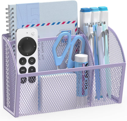3 Compartment Magnetic Metal Mesh Pen Holder, Black Desk Caddy