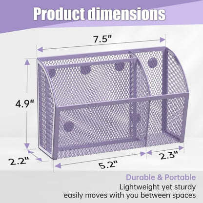3 Compartment Magnetic Metal Mesh Pen Holder, Black Desk Caddy