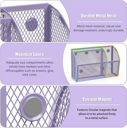 3 Compartment Magnetic Metal Mesh Pen Holder, Black Desk Caddy