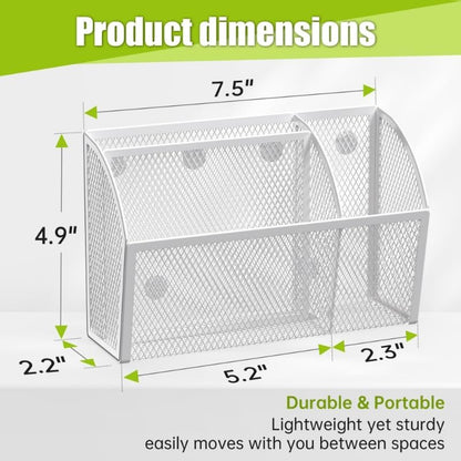 3 Compartment Magnetic Metal Mesh Pen Holder, Black Desk Caddy