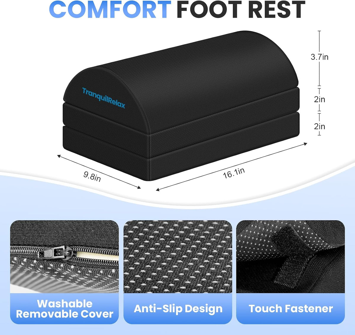 Foot Rest Under Desk, 3-Height Adjustable Foot Stool, Black
