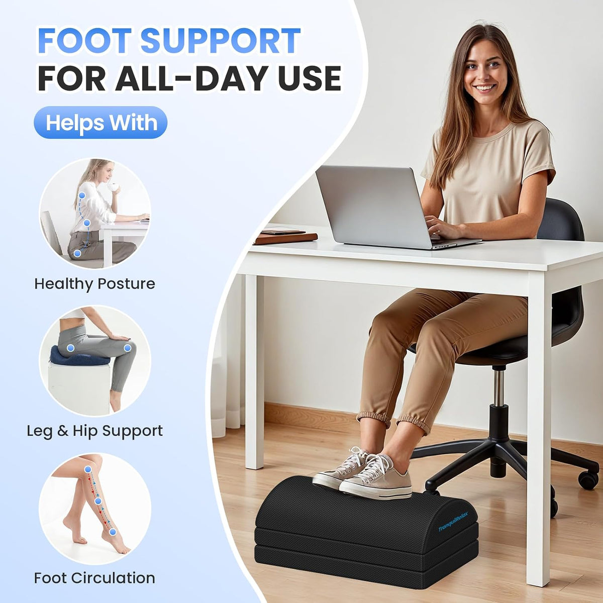 Foot Rest Under Desk, 3-Height Adjustable Foot Stool, Black