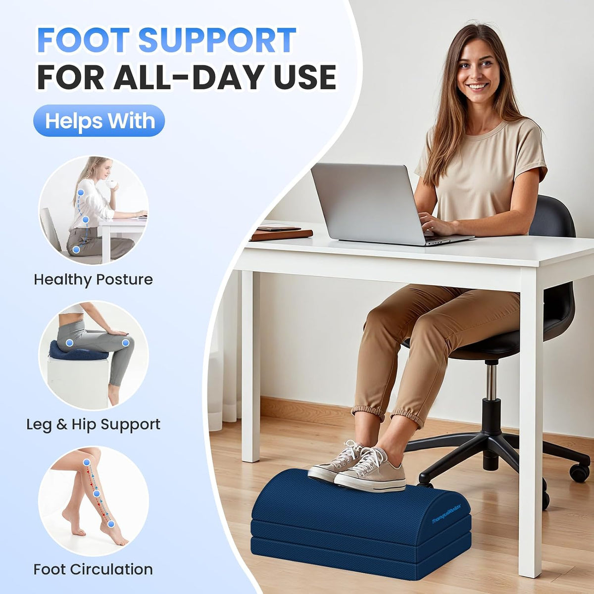 Foot Rest Under Desk, 3-Height Adjustable Foot Stool, Black