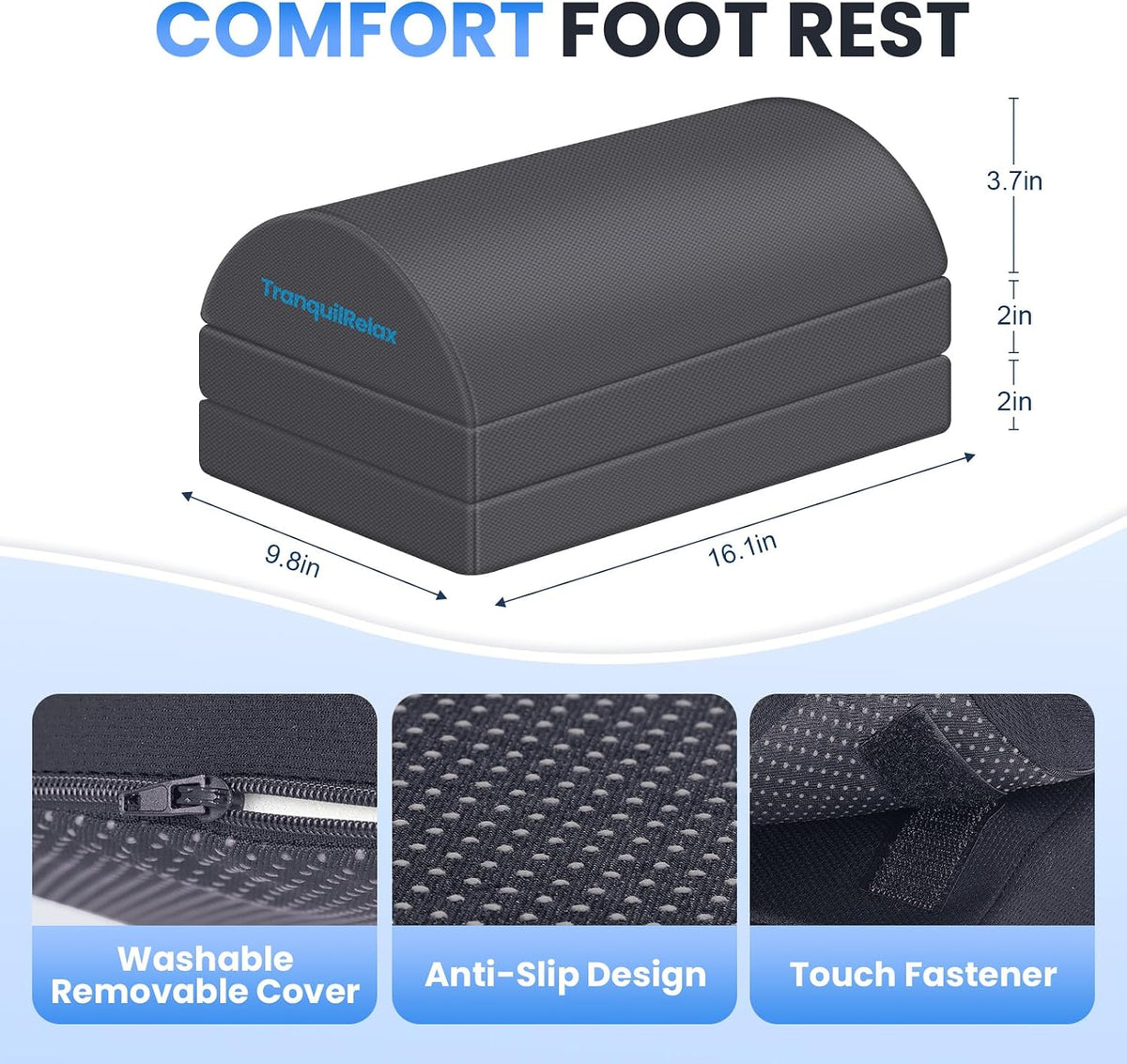 Foot Rest Under Desk, 3-Height Adjustable Foot Stool, Black