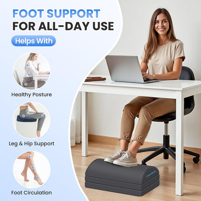 Foot Rest Under Desk, 3-Height Adjustable Foot Stool, Black