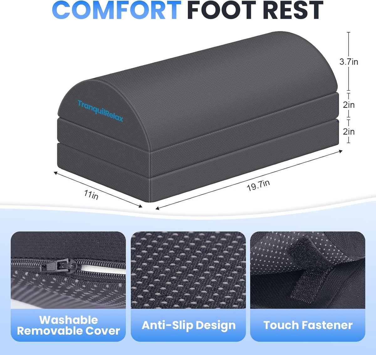 Foot Rest Under Desk, 3-Height Adjustable Foot Stool, Black