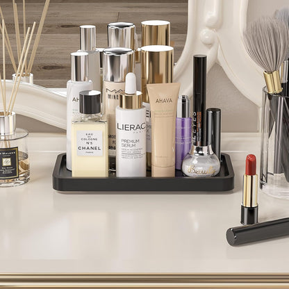 Small Bathroom Vanity Tray for Countertop Makeup Perfume Jewelry Decor Candle Keys, Small Black Kitchen Tray for Soap Dispenser Spice Bamboo Toilet Tray 7.9" L x 4" W x 0.79" H