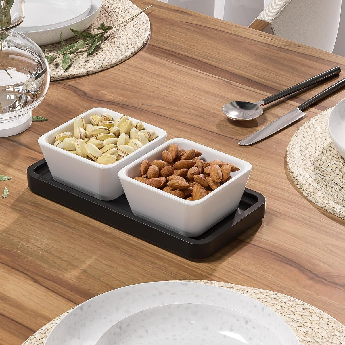 Small Bathroom Vanity Tray for Countertop Makeup Perfume Jewelry Decor Candle Keys, Small Black Kitchen Tray for Soap Dispenser Spice Bamboo Toilet Tray 7.9" L x 4" W x 0.79" H