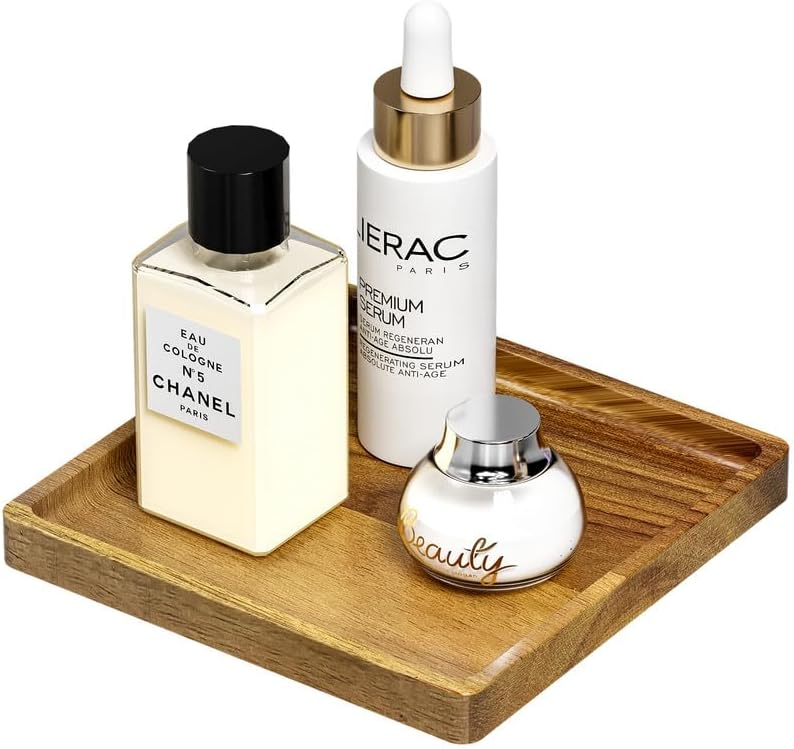 Small Bathroom Vanity Tray for Countertop Makeup Perfume Jewelry Decor Candle Keys, Small Black Kitchen Tray for Soap Dispenser Spice Bamboo Toilet Tray 7.9" L x 4" W x 0.79" H